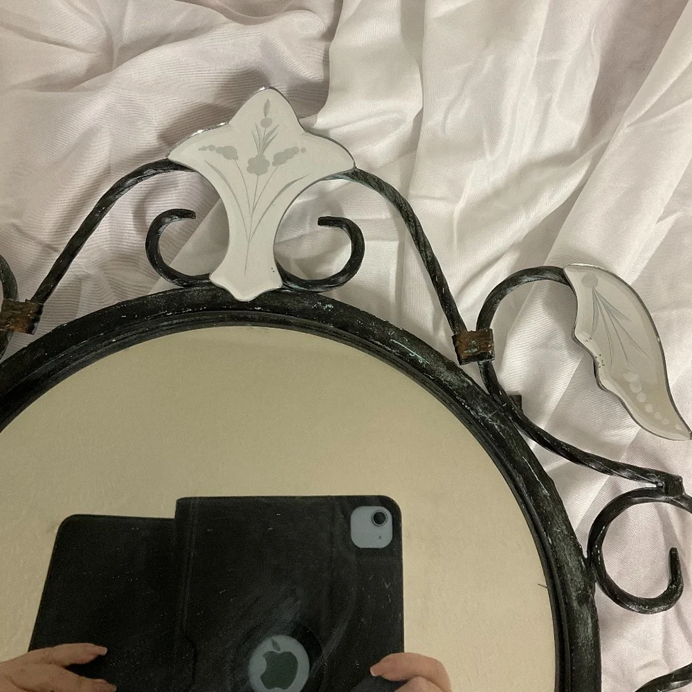 Vintage Mirror Candle Holder Round Petina Black authentic rustic